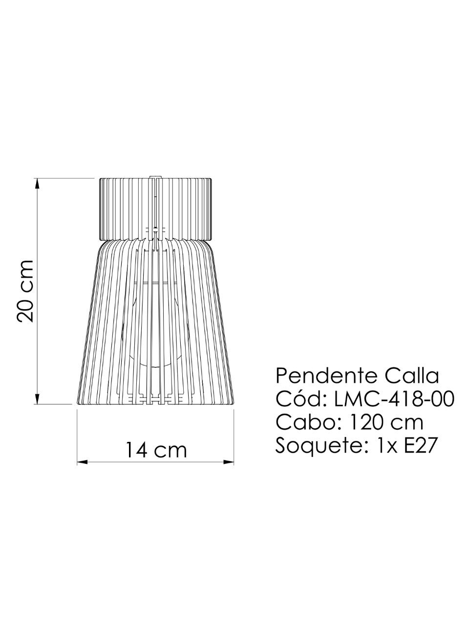 Pendente Simples Calla Madeira Natural Attimo LMC418 E27 Altura 20cm x Ø14cm, Banheiro, Lavabo, Bancada Area Gourmet, Cabeceira